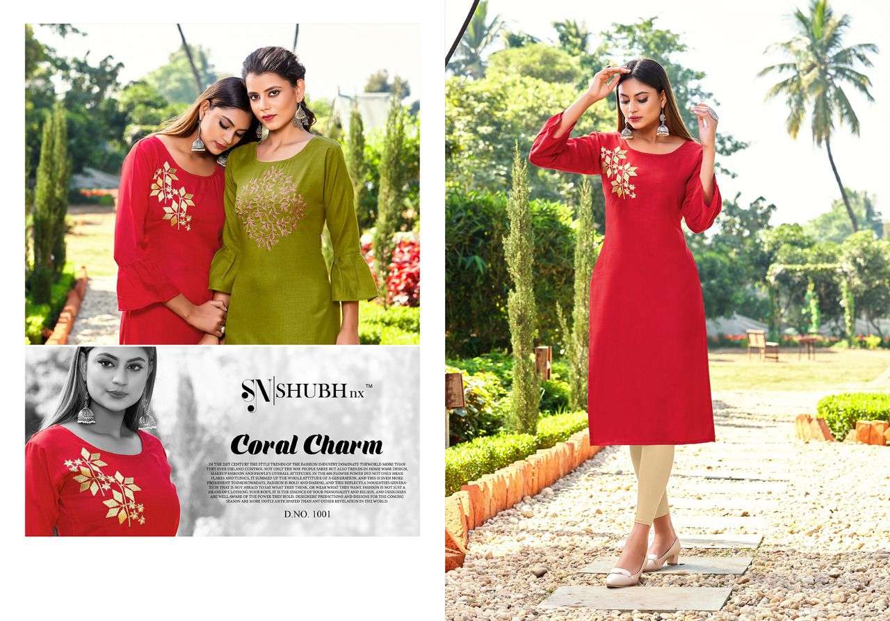 AMUL VOL-5 BY SHUBH NX 1001 TO 1010 SERIES BEAUTIFUL COLORFUL STYLISH FANCY CASUAL WEAR & ETHNIC WEAR & READY TO WEAR MAGIC SLUB WITH EMBROIDERY KURTIS AT WHOLESALE PRICE